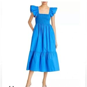 Blue Smocked Midi Dress (AQUA) Small